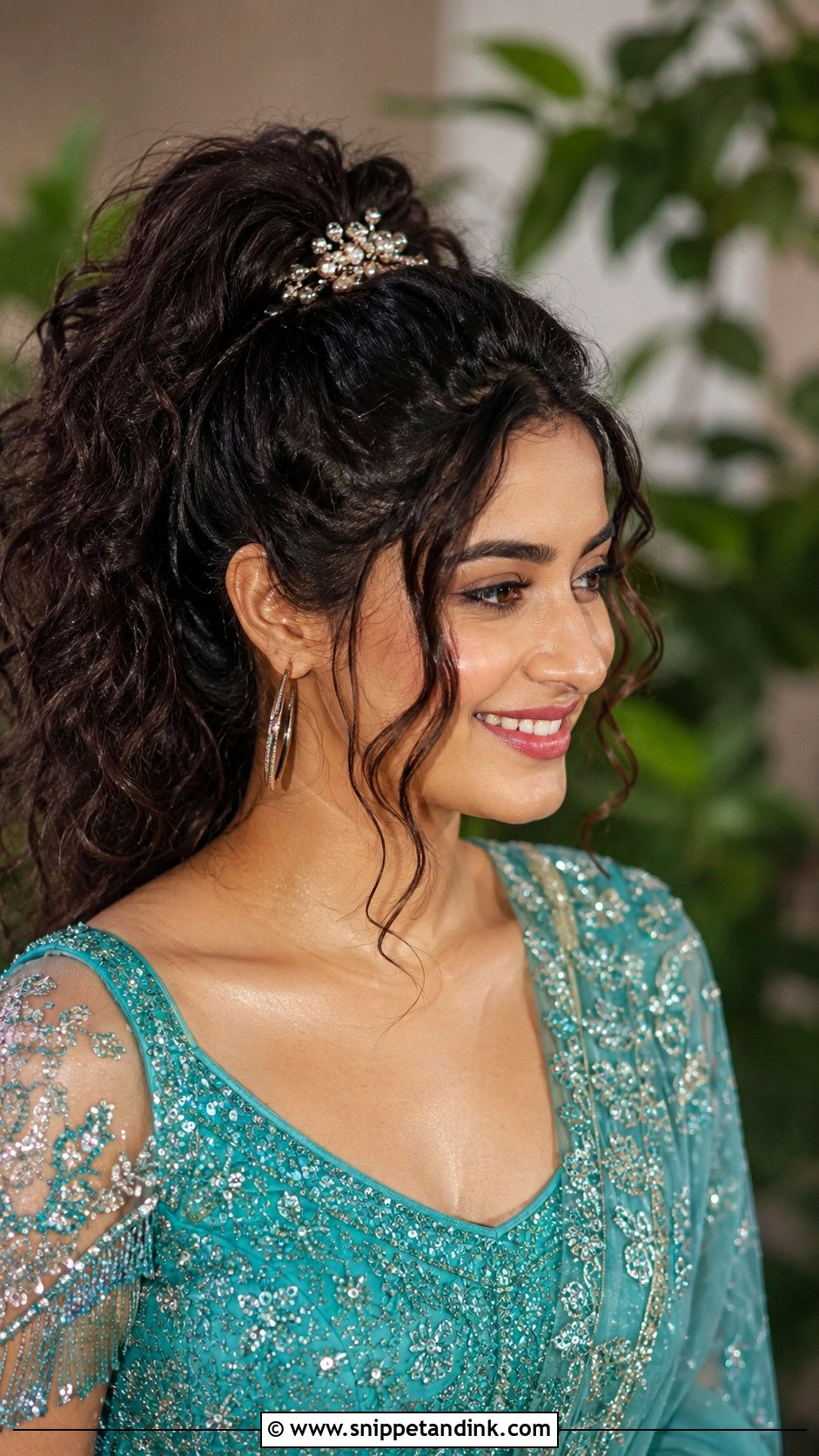 Curly Ponytail Open Style for Indian Wedding - Snippet and Ink - 25 Curls Open Hairstyles Indian Wedding