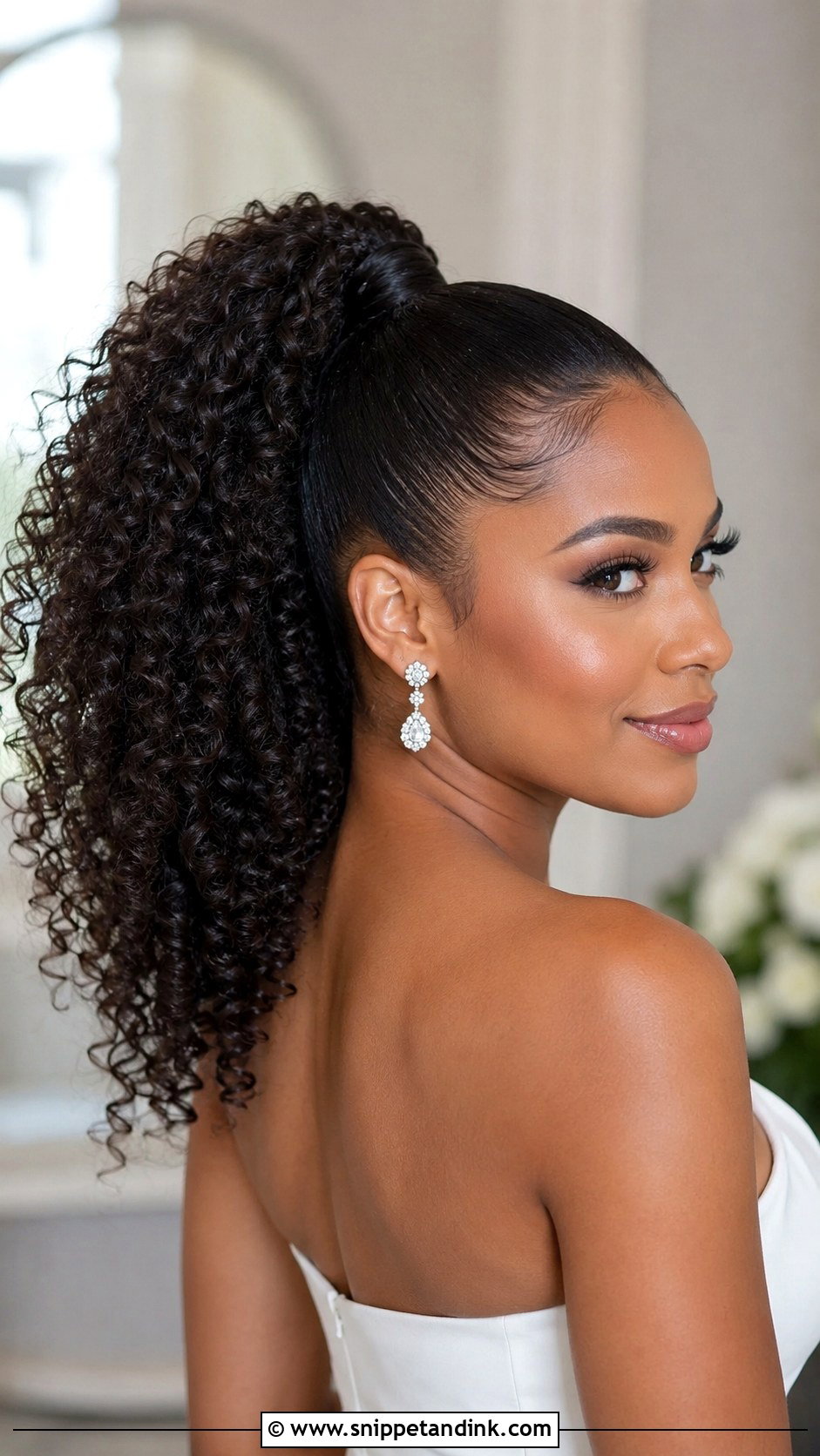 Curly Ponytail Wedding Style - Snippet and Ink - 30 Natural Hair Wedding Ideas