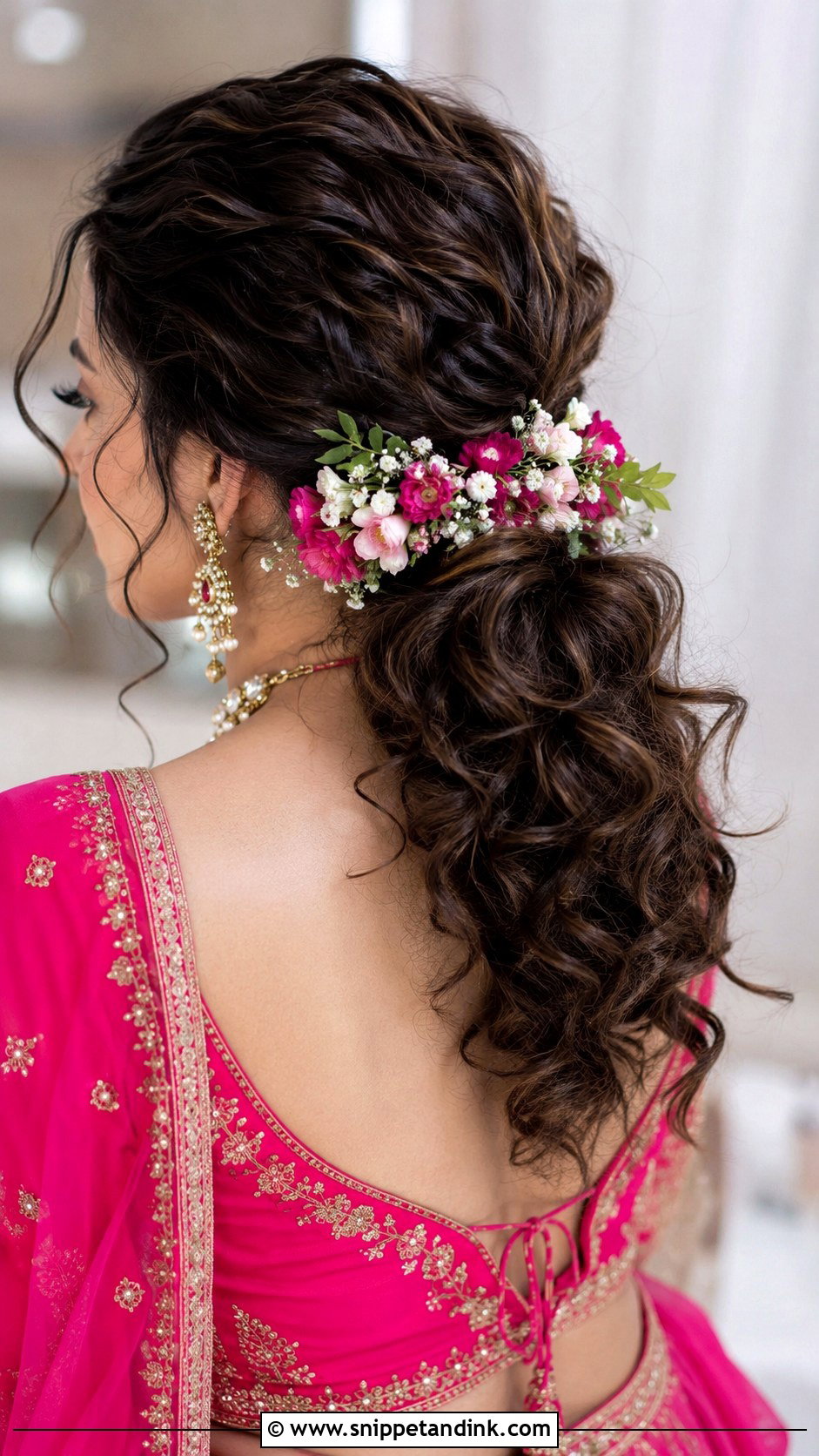 Curly Ponytail With Flowers - Snippet and Ink - 25 Indian Wedding Hair Ideas