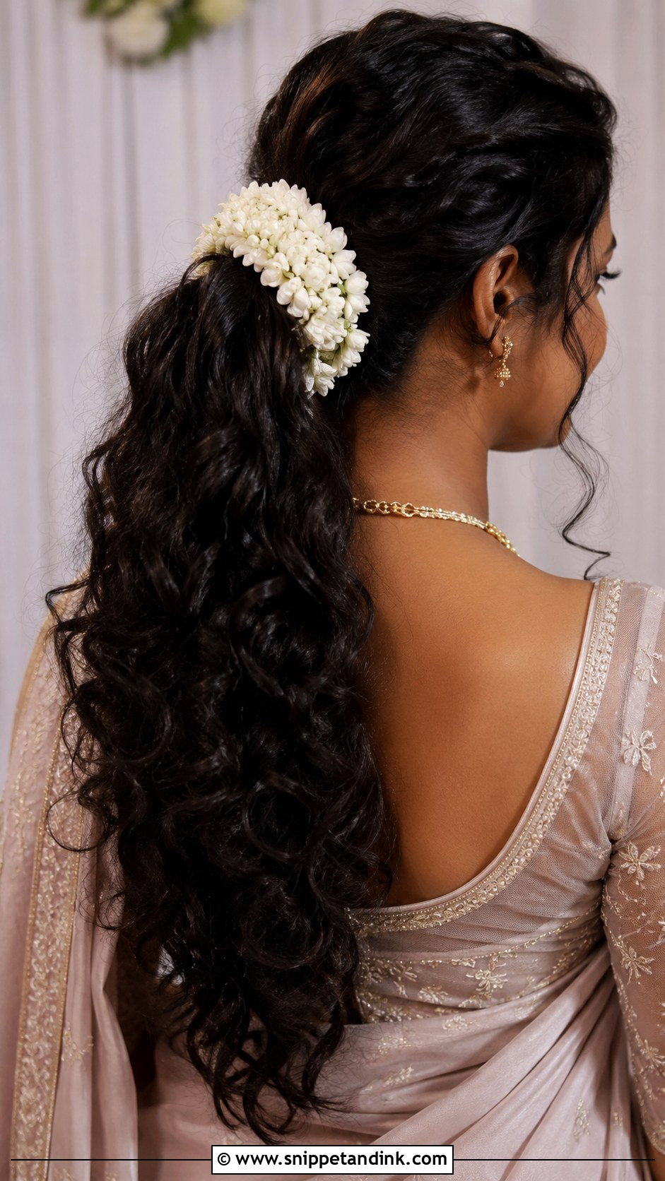 Curly Ponytail With Flowers - Snippet and Ink - 25 Kerala Wedding Hairstyle Ideas