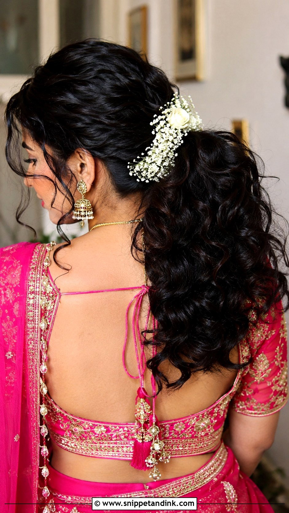 Curly Ponytail With Flowers - Snippet and Ink - 25 Mehndi Hairstyles for Bride Sister