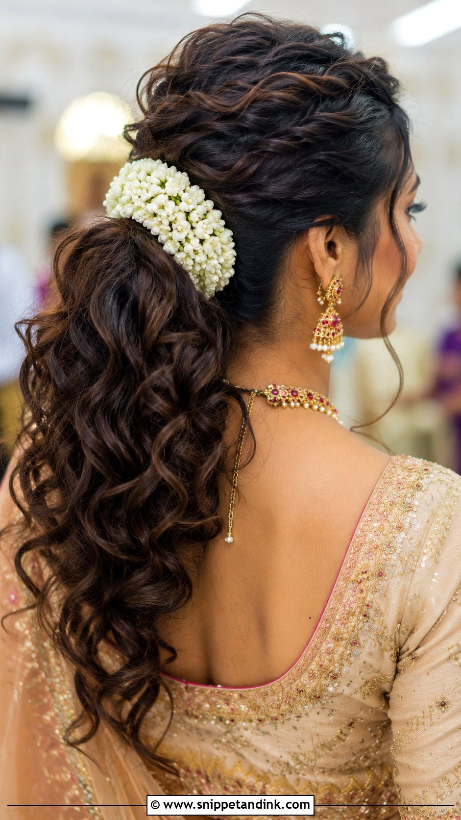 Curly Ponytail With Gajra - Snippet and Ink - 35 South Indian Wedding Hairstyles