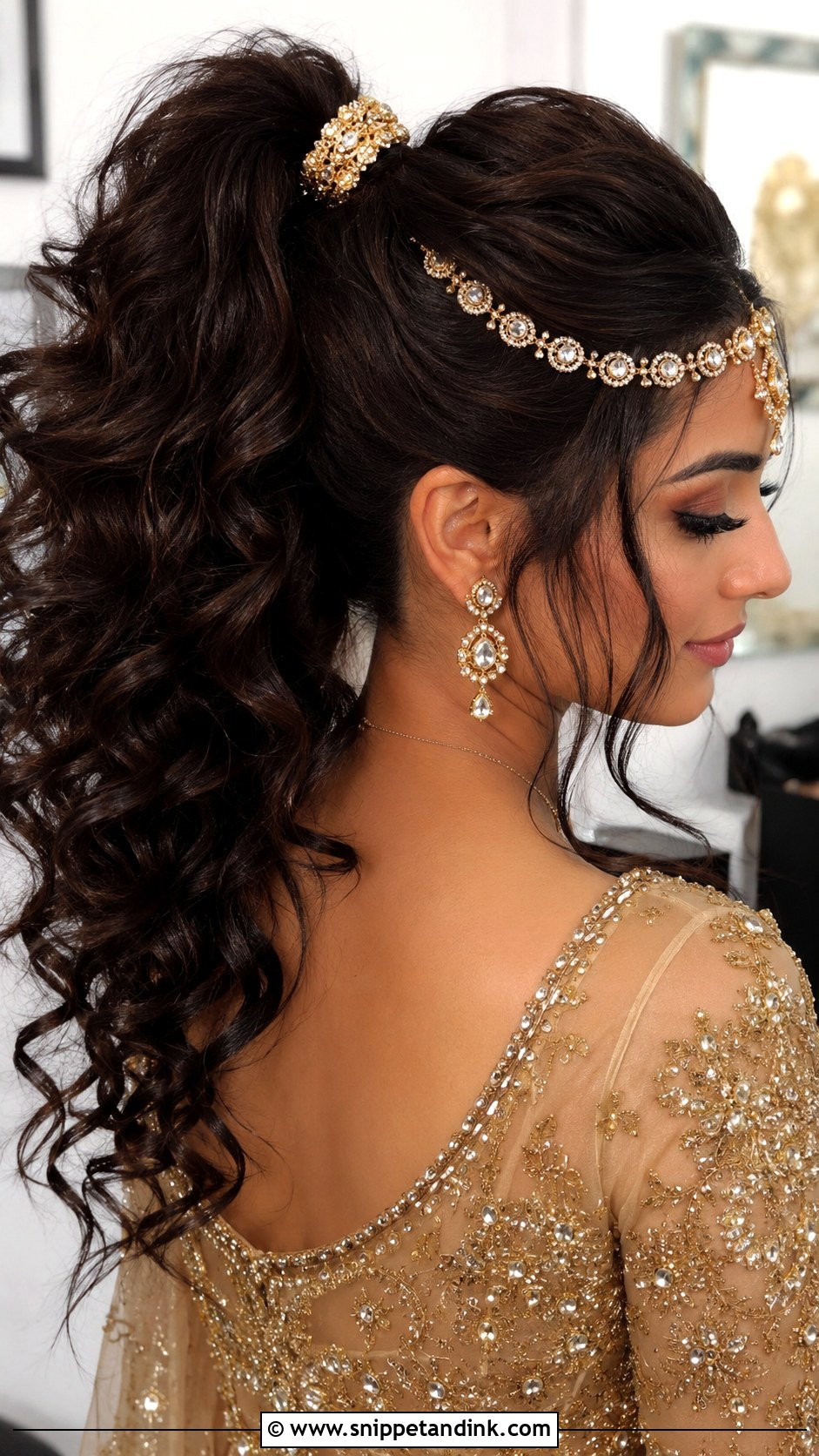 Curly Ponytail With Hair Jewelry - Snippet and Ink - 20 Pakistani Barat Bride Hairstyles