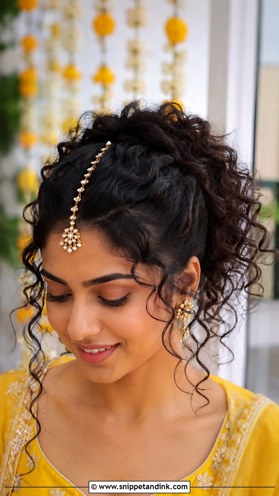 Curly Ponytail With Maang Tikka - Snippet and Ink - 20 Indian Wedding Ponytail Hairstyles