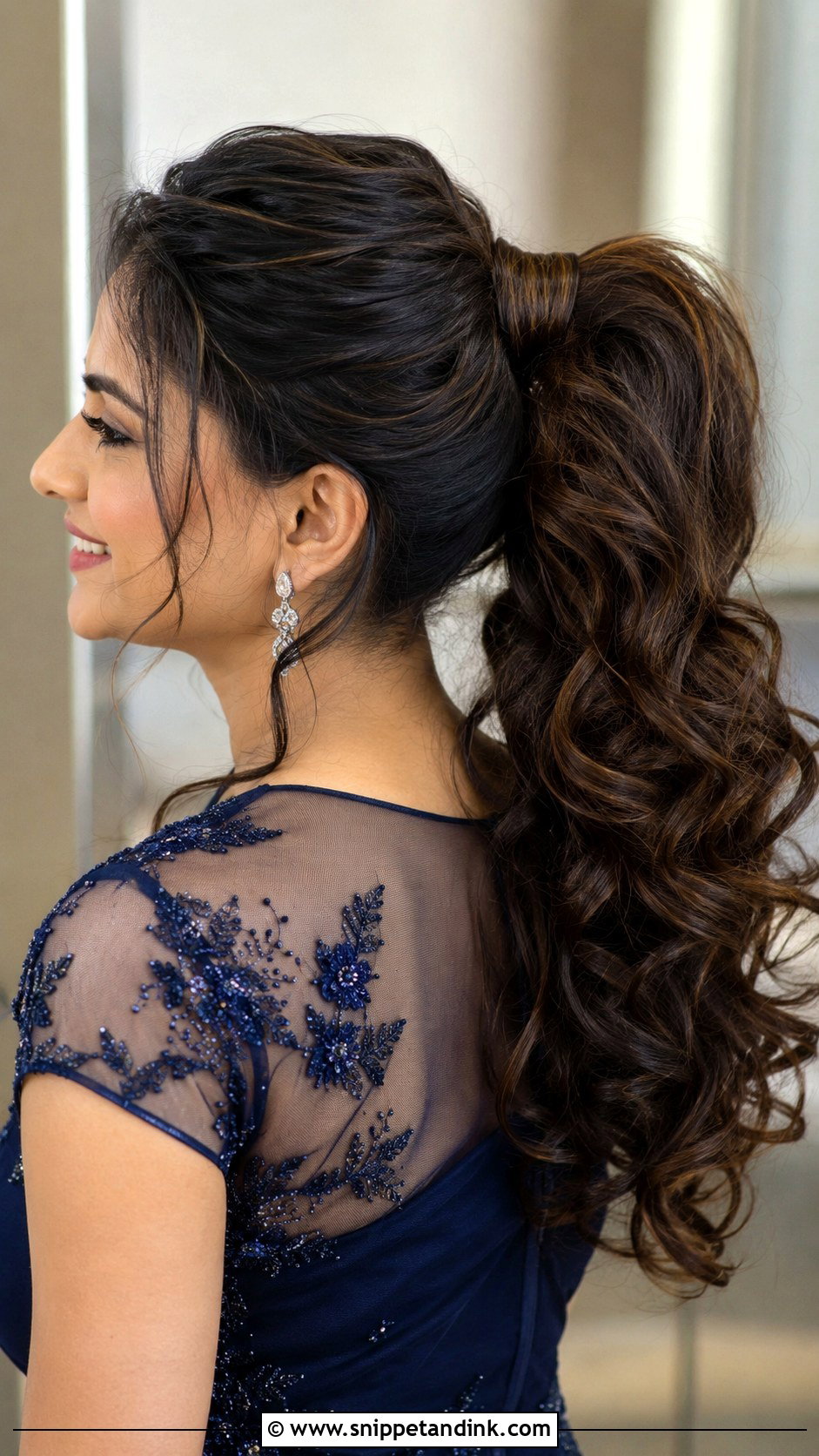 Curly Ponytail for Reception - Snippet and Ink - 25 Indian Wedding Hairstyles for Bride
