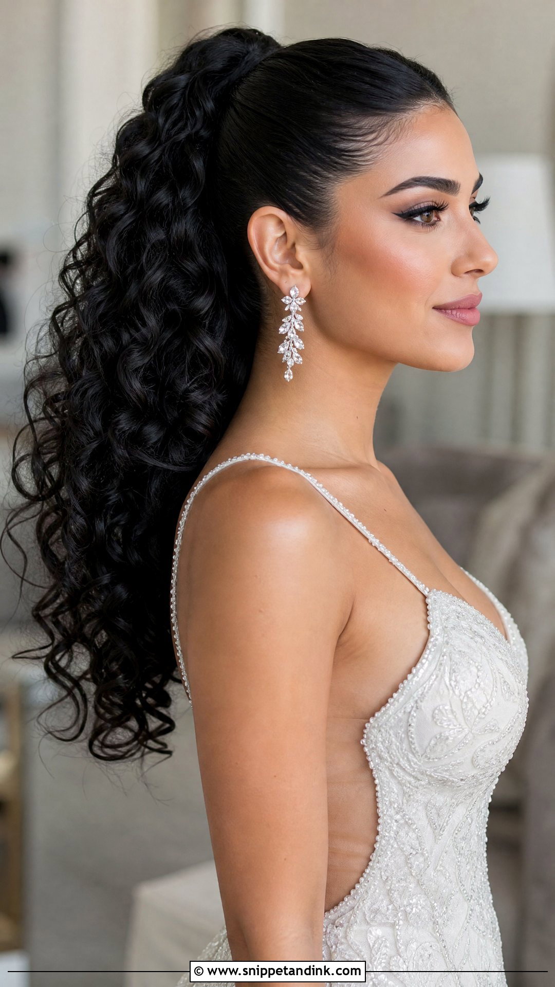 Curly Ponytail for Weddings - Snippet and Ink - 20 Curly Wedding Hairstyle Ideas