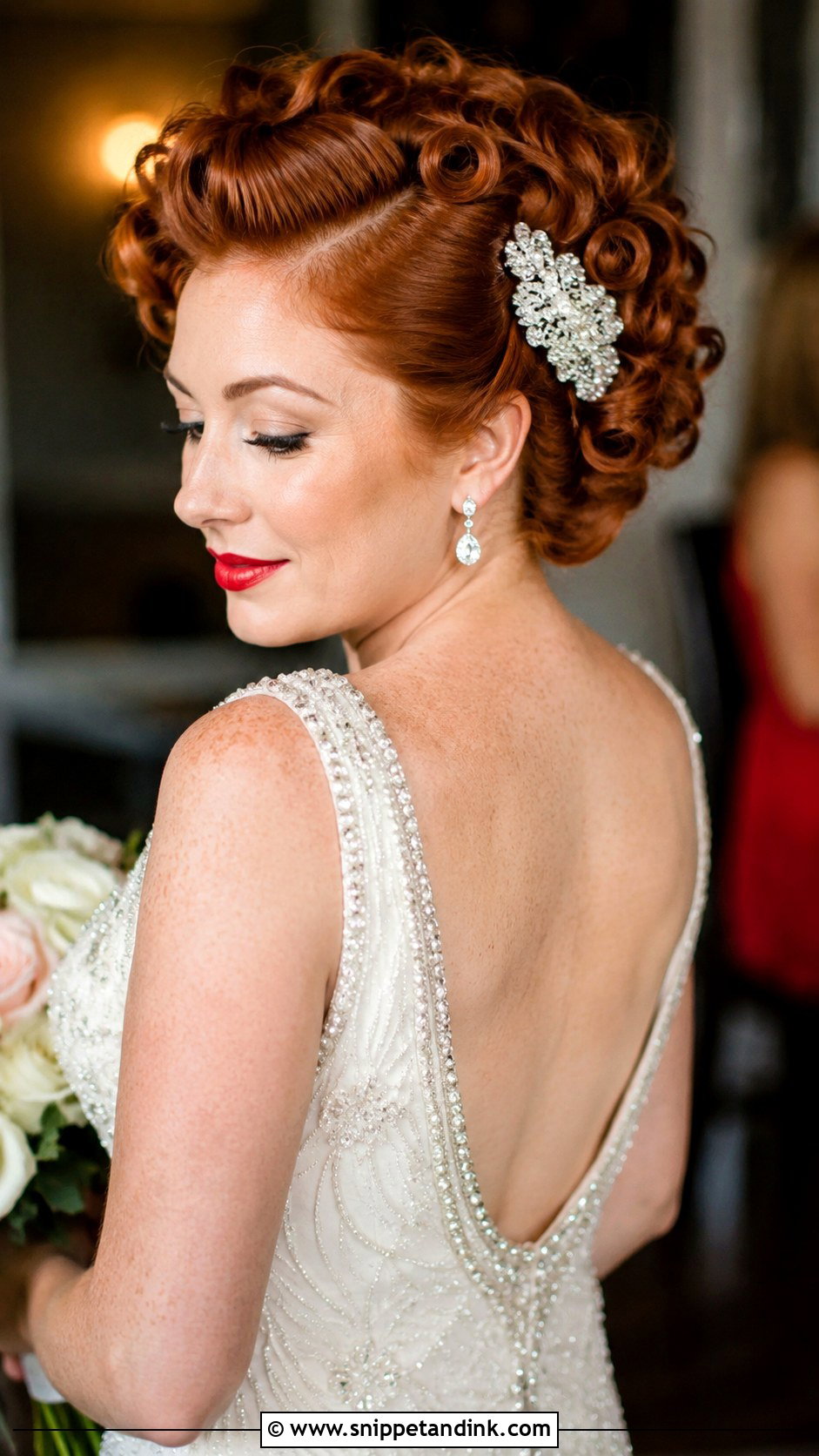 Curly Rolled Updo - Snippet and Ink - 30 Curly Hair Updo Wedding Ideas