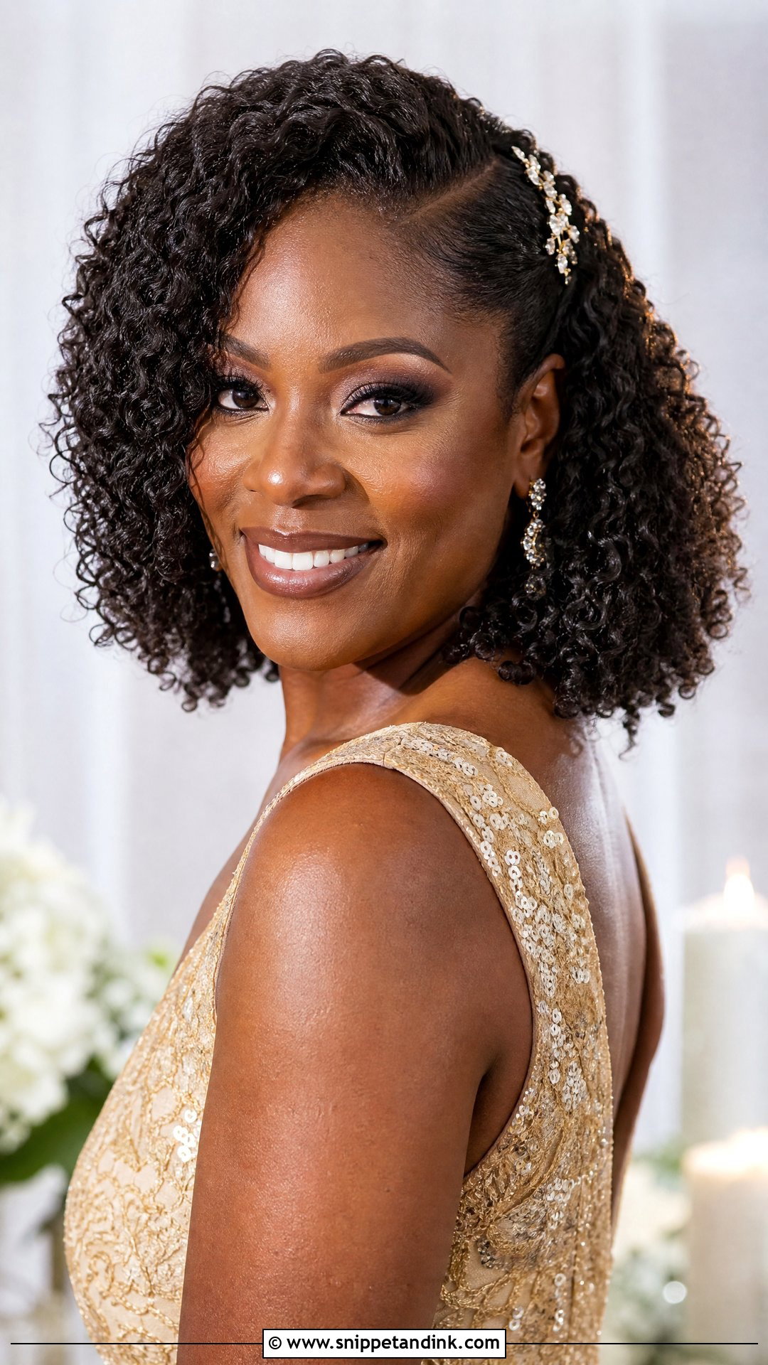Curly Shoulder Length Wedding Guest Hairstyle - Snippet and Ink - 20 Shoulder Length Wedding Guest Hairstyles