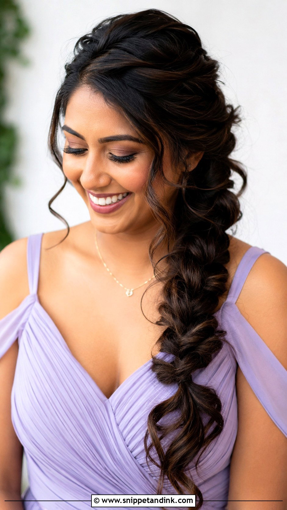 Curly Side Braid Bridesmaid Hair - Snippet and Ink - 25 Curly Hair Bridesmaid Styles