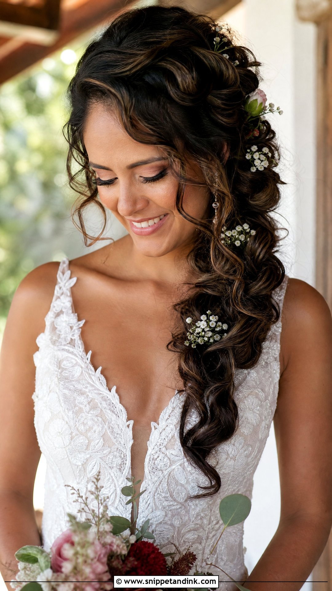 Curly Side Braid Wedding Hairstyle - Snippet and Ink - 20 Long Curly Hair Wedding Styles