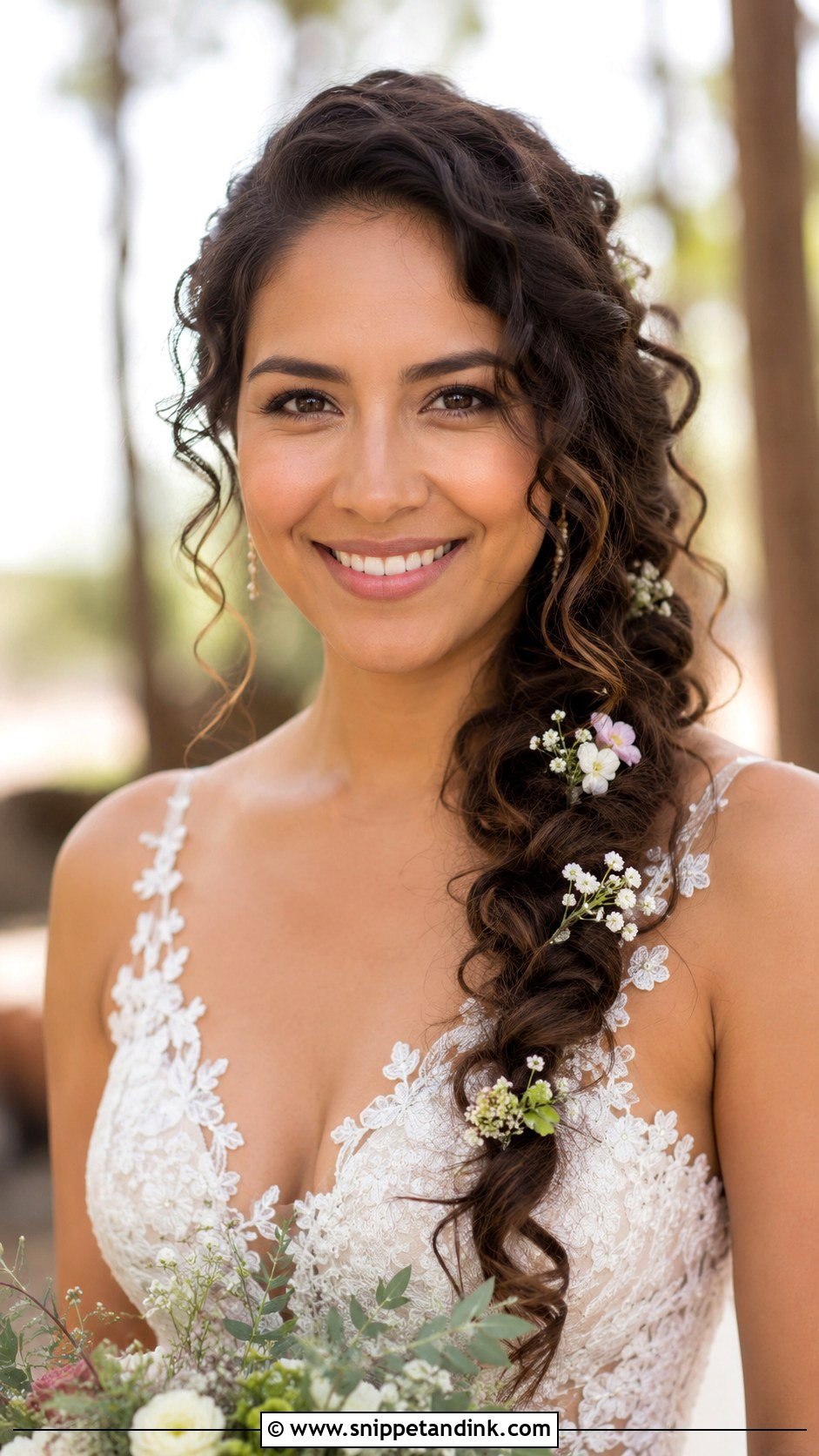 Curly Side Braid Wedding Hairstyle - Snippet and Ink - 20 Curly Hairstyles for Medium Hair Wedding