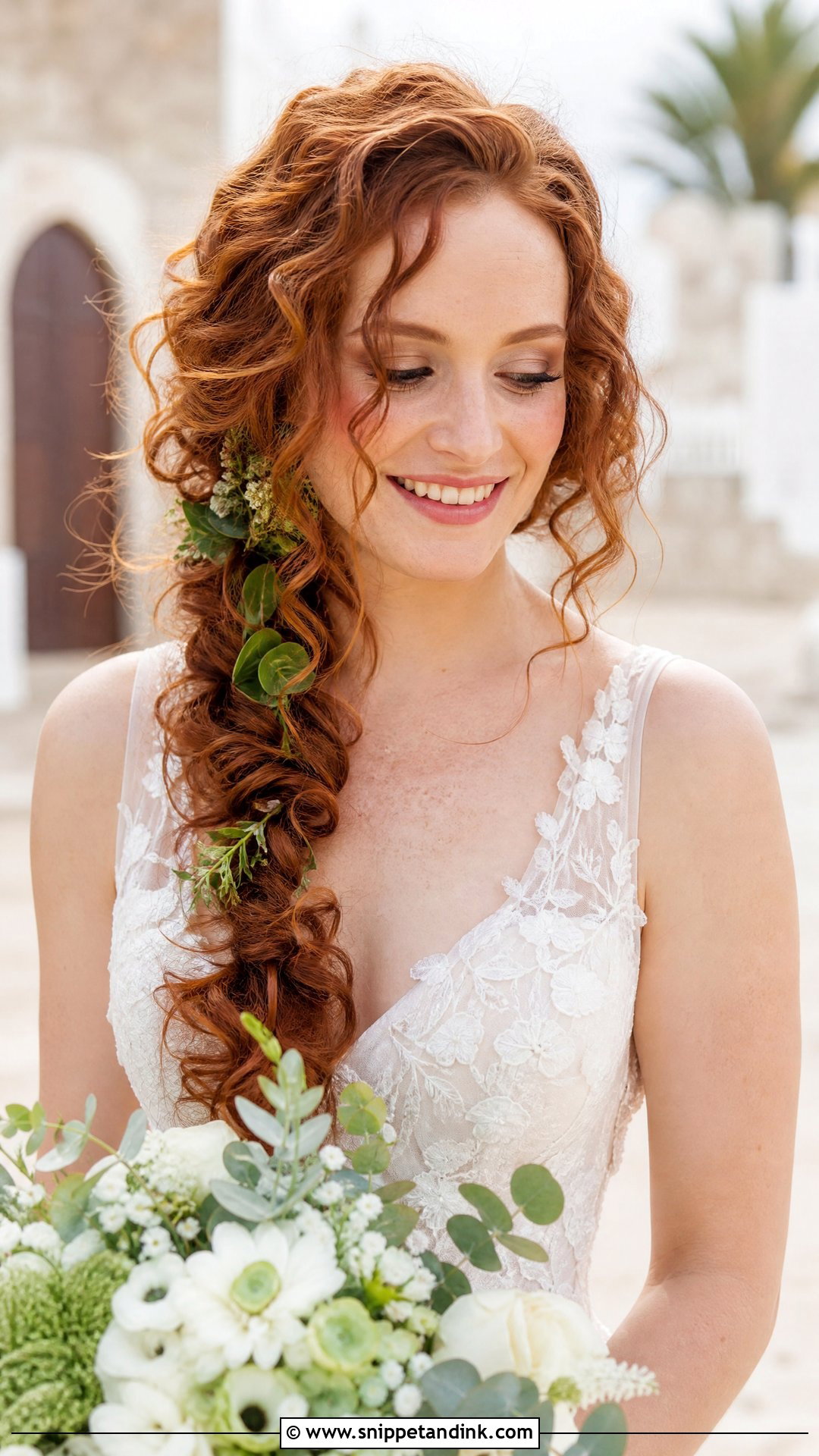 Curly Side Braid Wedding Style - Snippet and Ink - 20 Naturally Curly Hair Wedding Styles