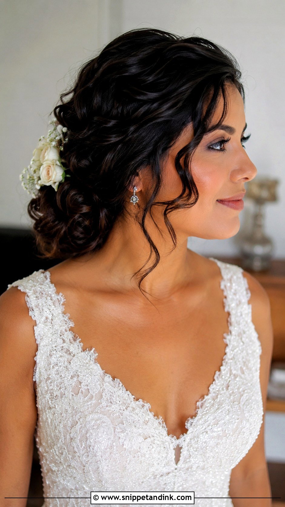 Curly Side Bun - Snippet and Ink - 30 Wedding Hairstyles for Curly Hair