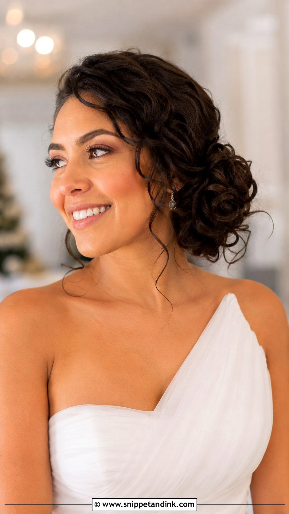 Curly Side Bun Updo - Snippet and Ink - 30 Curly Hair Updo Wedding Ideas