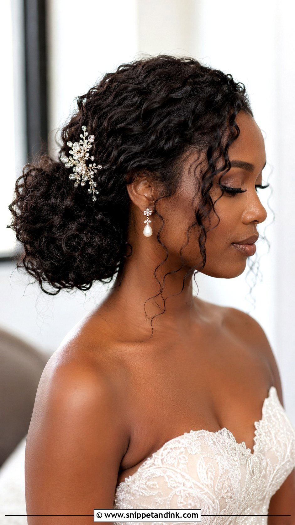 Curly Side Bun Wedding Hair - Snippet and Ink - 15 Side Bun Wedding Ideas