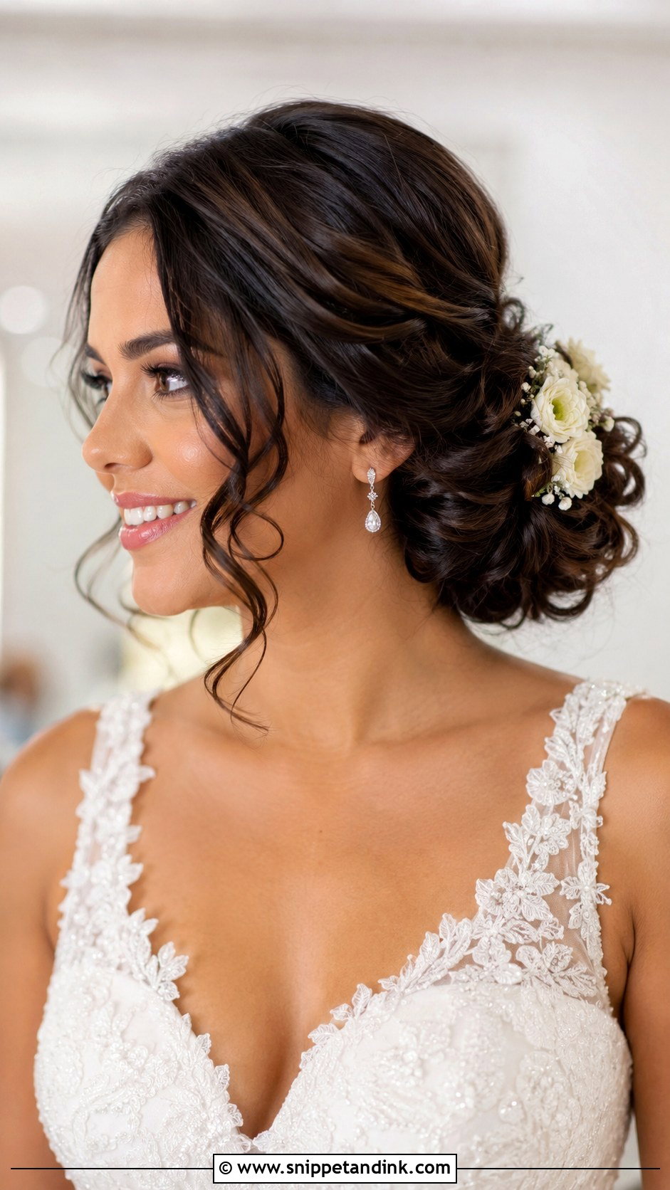 Curly Side Bun Wedding Hairstyle - Snippet and Ink - 30 Curls Hairstyles for Wedding