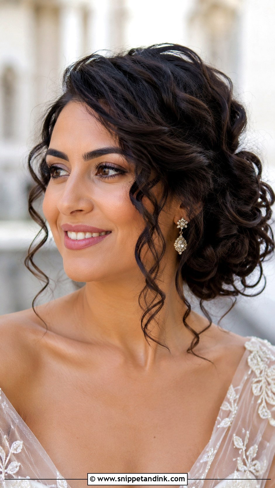 Curly Side Bun With Loose Curls - Snippet and Ink - 20 Curly Hair for Wedding Guest Ideas