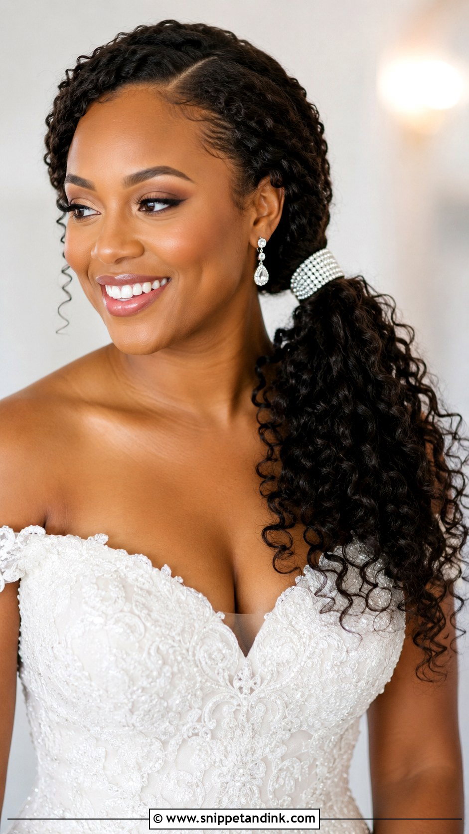 Curly Side Ponytail - Snippet and Ink - 30 Natural Hair Bride Ideas
