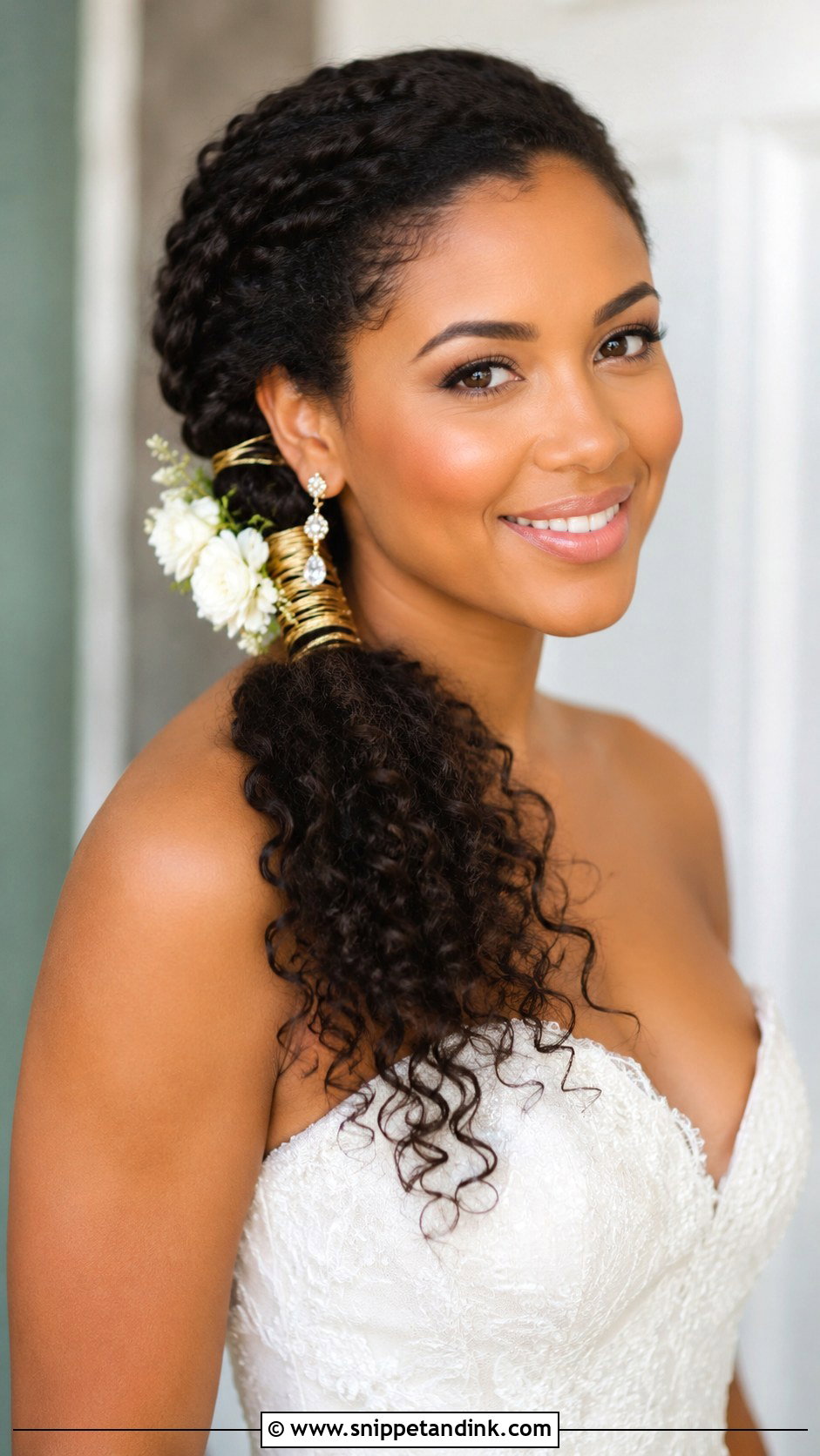 Curly Side Ponytail for Bride - Snippet and Ink - 20 Natural Hairstyles for Wedding