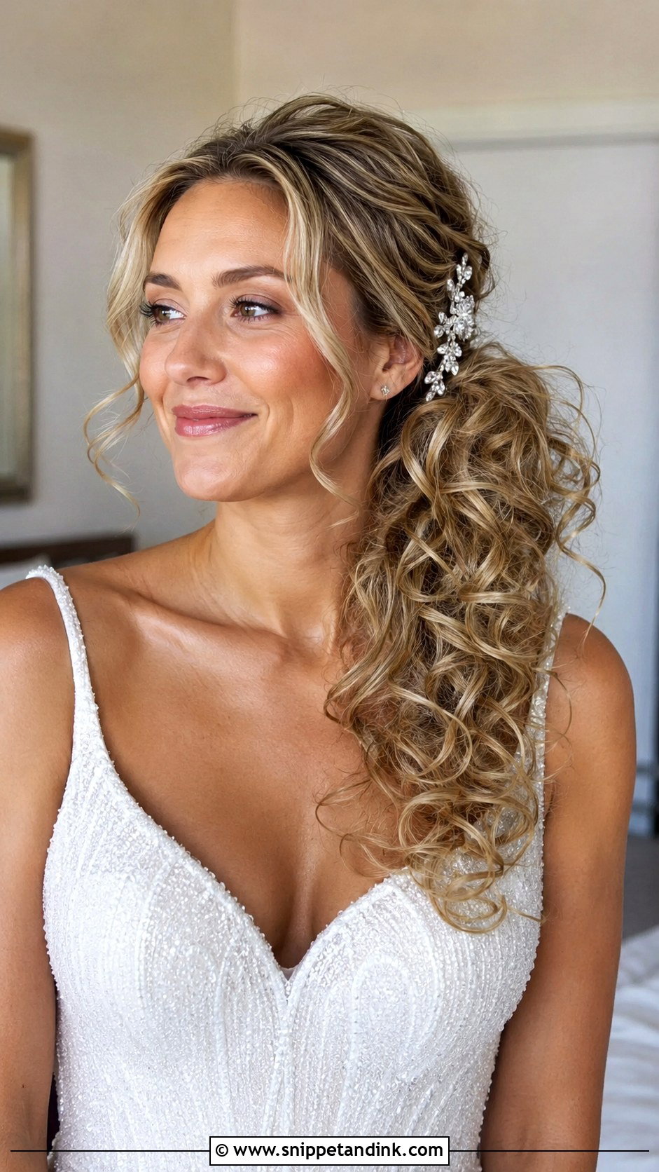 Curly Side Ponytail - Snippet and Ink - 20 Side Curls Wedding Hair