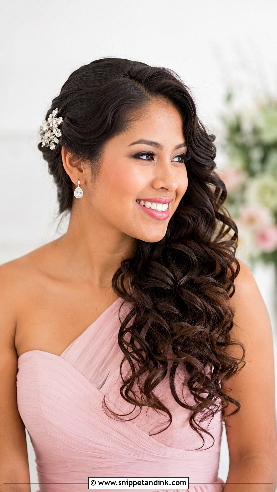 Curly Side Swept Bridesmaid Hair - Snippet and Ink - 20 Curly Hairstyles for Bridesmaids