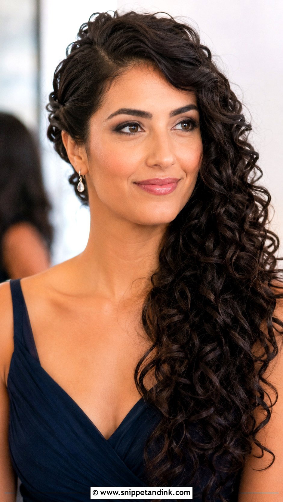 Curly Side Swept Bridesmaid Hair - Snippet and Ink - 20 Curly Hairstyles for Wedding Bridesmaid