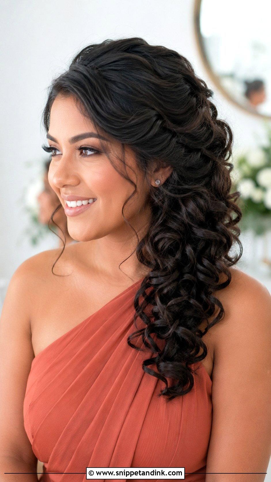Curly Side Swept Bridesmaid Hair - Snippet and Ink - 20 Bridesmaid Hairstyles for Curly Hair