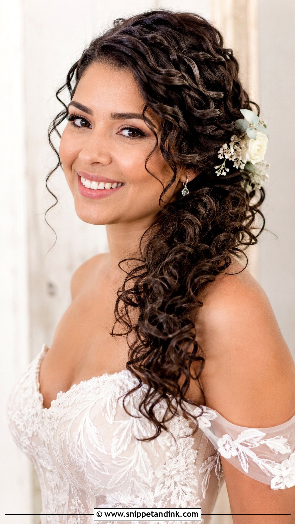 Curly Side Swept Hair Pinned Back - Snippet and Ink - 25 One Side Pinned Back Wedding Hair Ideas