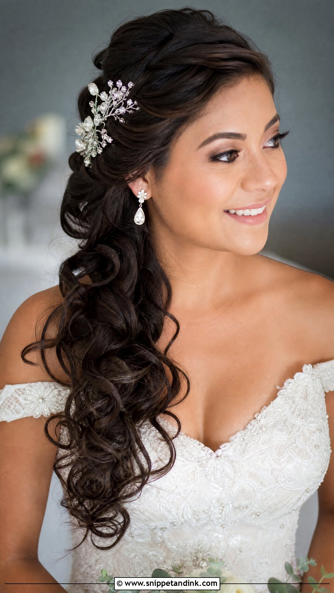 Curly Side Swept Hairstyle - Snippet and Ink - 20 Curly Wedding Hairstyle Ideas