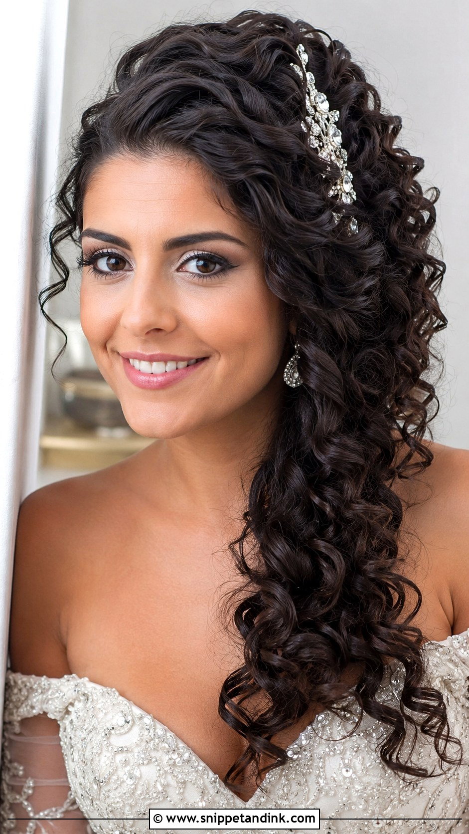 Curly Side Swept Hairstyle - Snippet and Ink - 25 Curly Bride Hairstyles