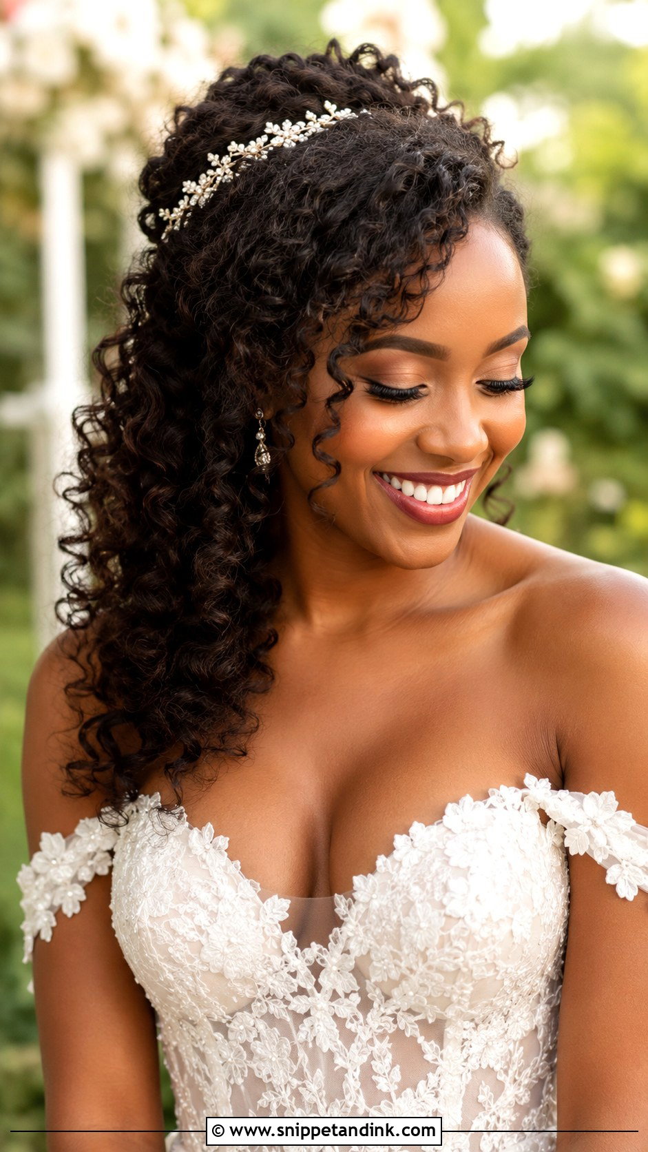 Curly Side Swept Half Updo - Snippet and Ink - 20 Black Hair Wedding Hairstyles
