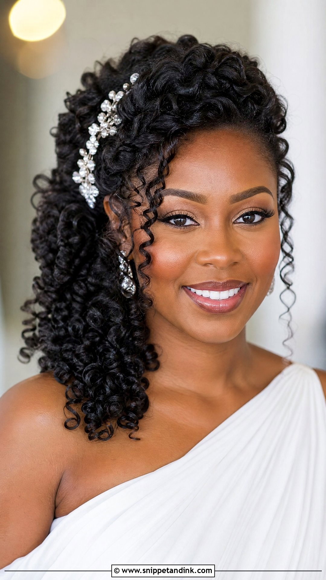 Curly Side Swept Style for Bride - Snippet and Ink - 20 Natural Wedding Hairstyles Black Bride