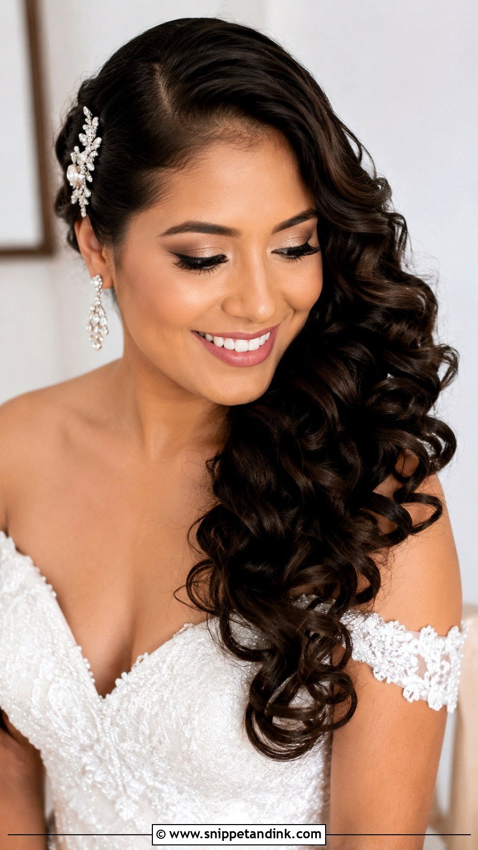 Curly Side Swept Wedding Hair - Snippet and Ink - 20 Hairstyles for Curly Hair for Wedding