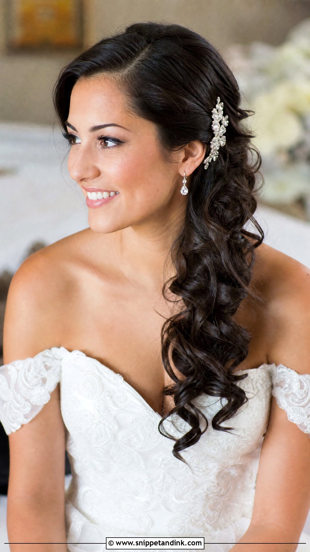 Curly Side Swept Wedding Hair - Snippet and Ink - 20 Naturally Curly Wedding Hair Ideas