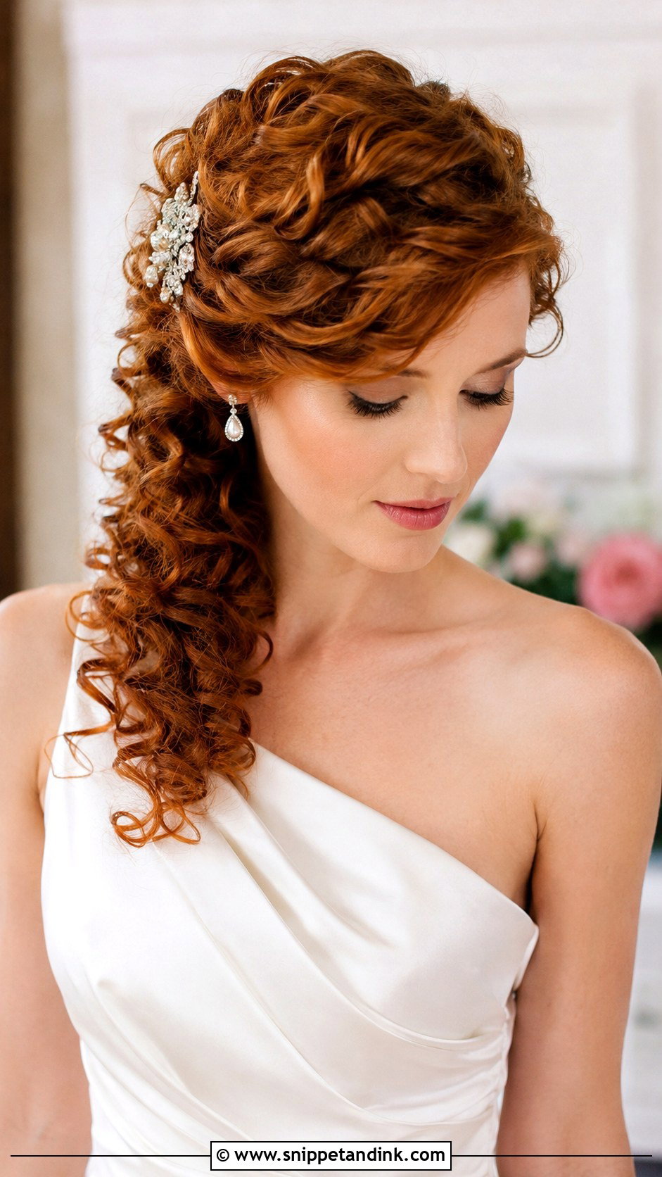Curly Side Swept Wedding Hair - Snippet and Ink - 30 Naturally Curly Bridal Hair Ideas