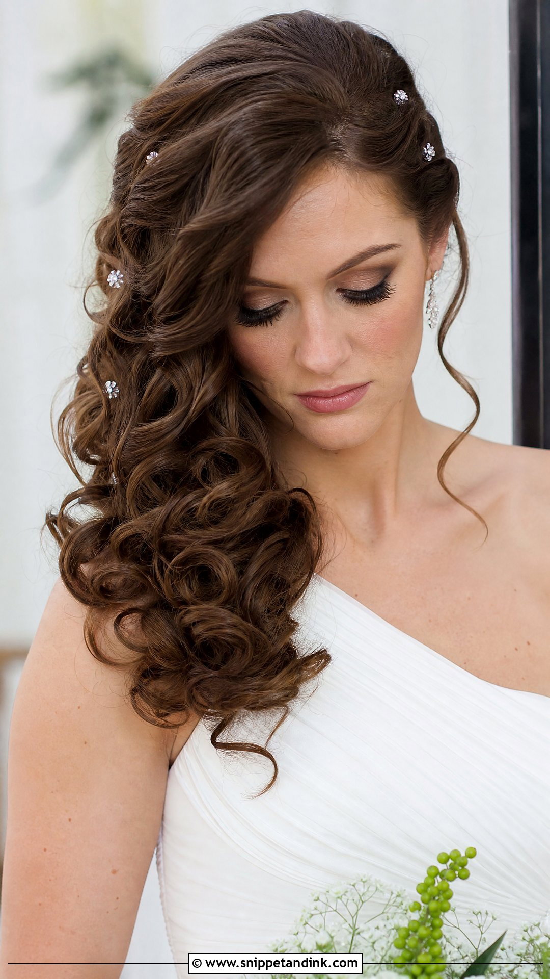 Curly Side Swept Wedding Hair - Snippet and Ink - 20 Big Curls Wedding Hair