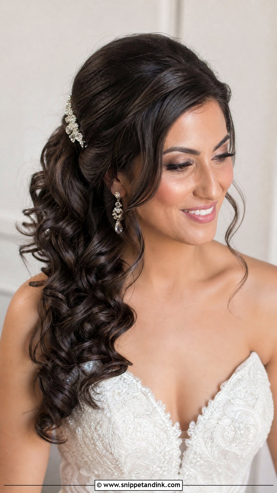 Curly Side Swept Wedding Hairstyle - Snippet and Ink - 15 Curly Hair Wedding Hairstyle Ideas