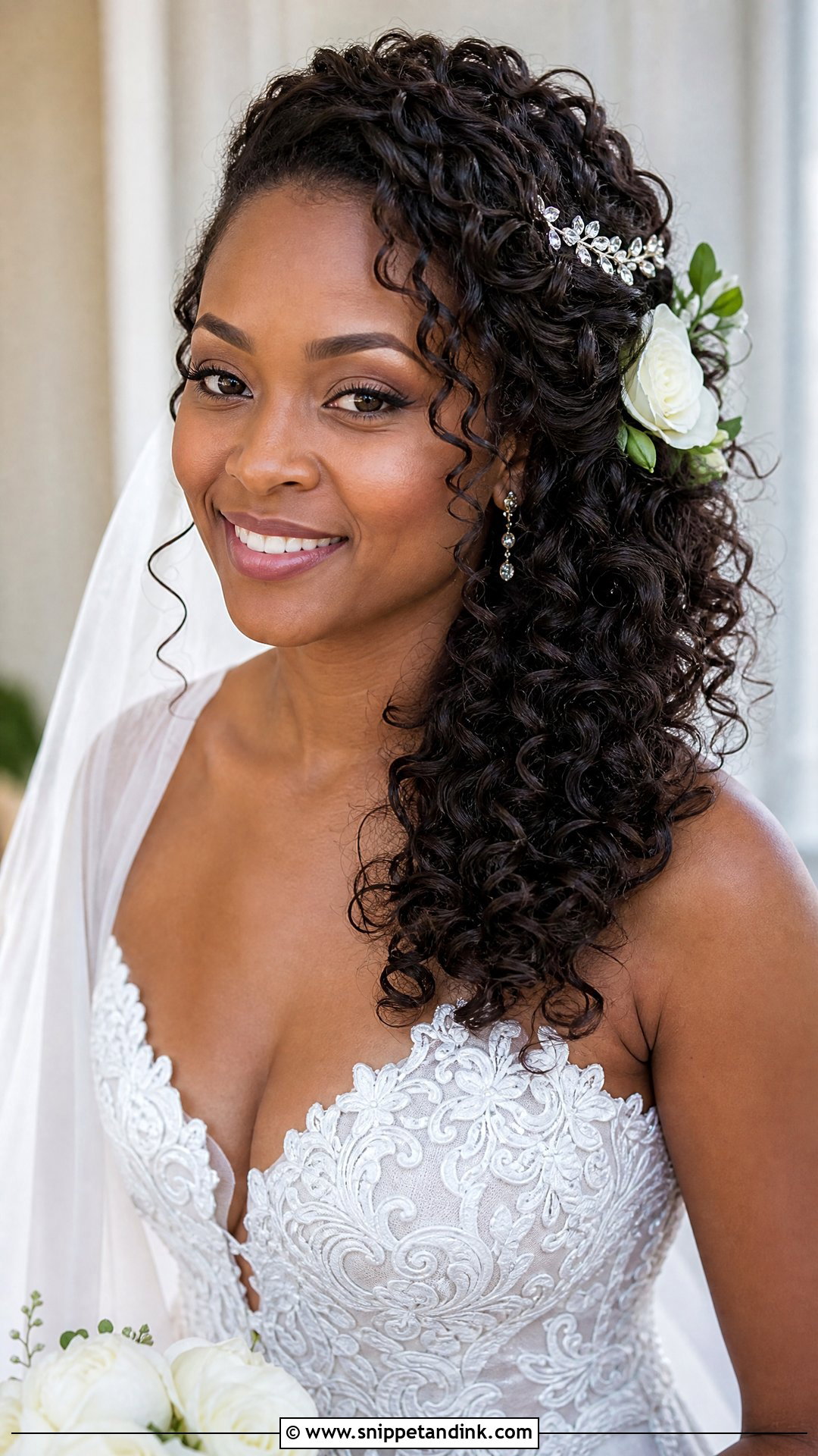 Curly Side Swept Wedding Hairstyle - Snippet and Ink - 20 Natural Hair Styles for Brides