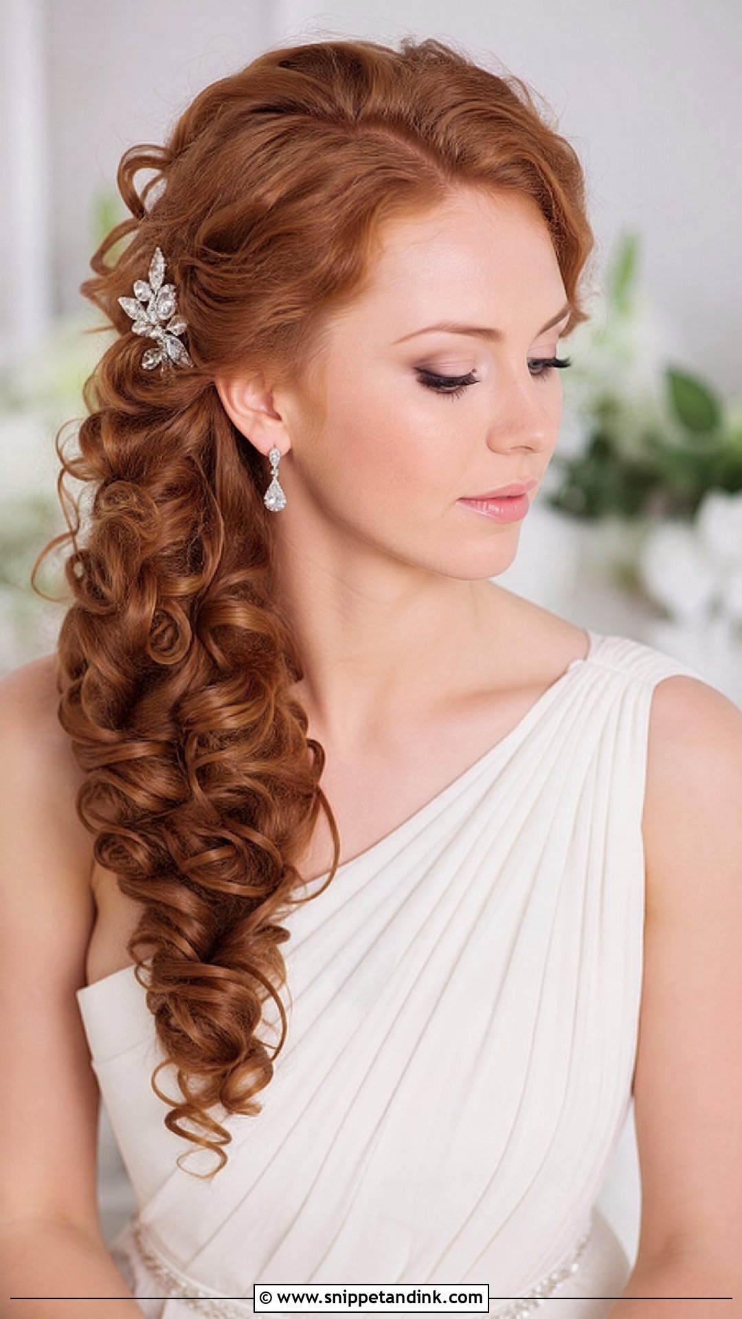 Curly Side Swept Wedding Hairstyle - Snippet and Ink - 20 Naturally Curly Hair Wedding Styles