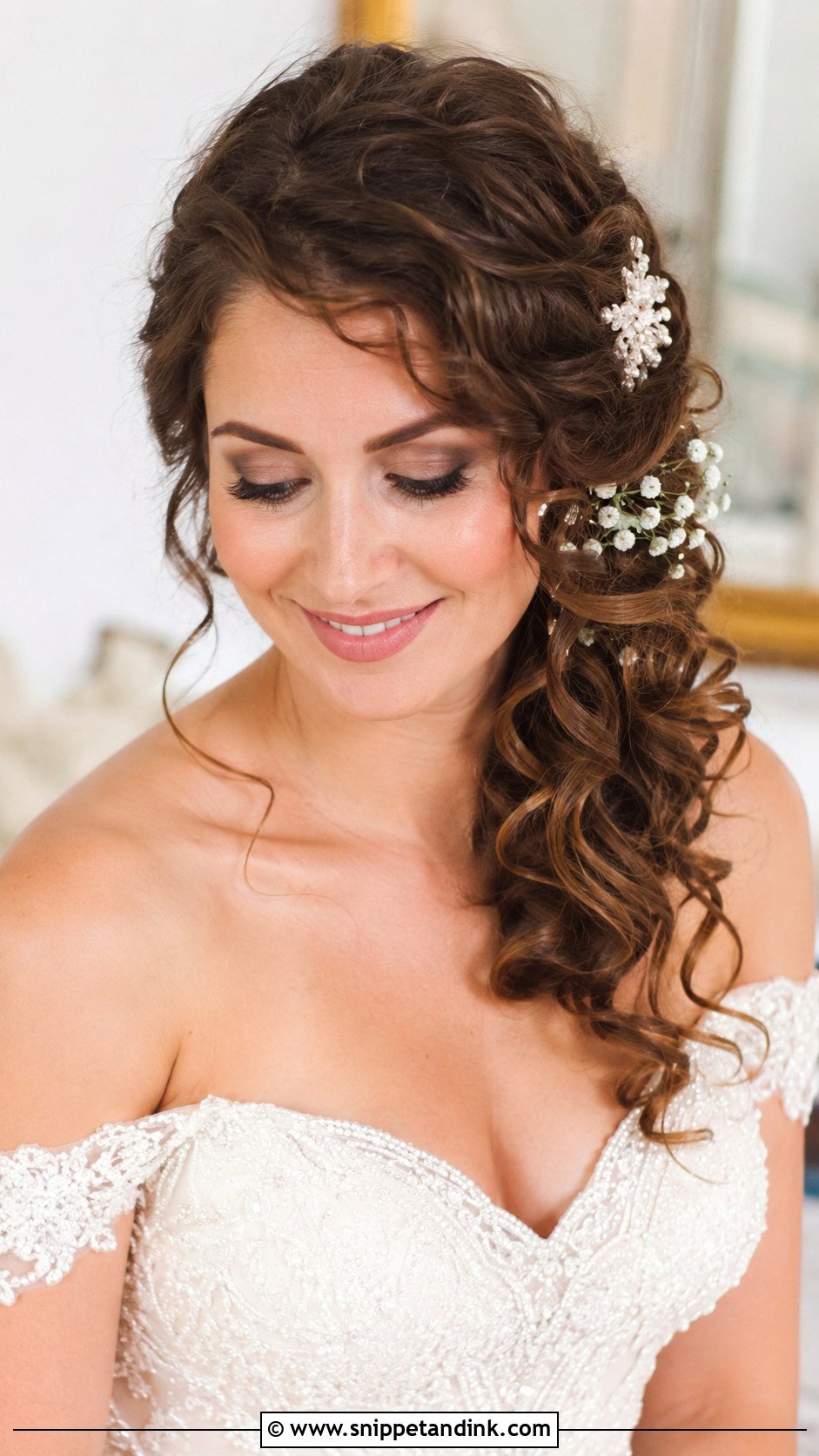 Curly Side Swept Wedding Hairstyle - Snippet and Ink - 20 Short Curly Hair Wedding Ideas