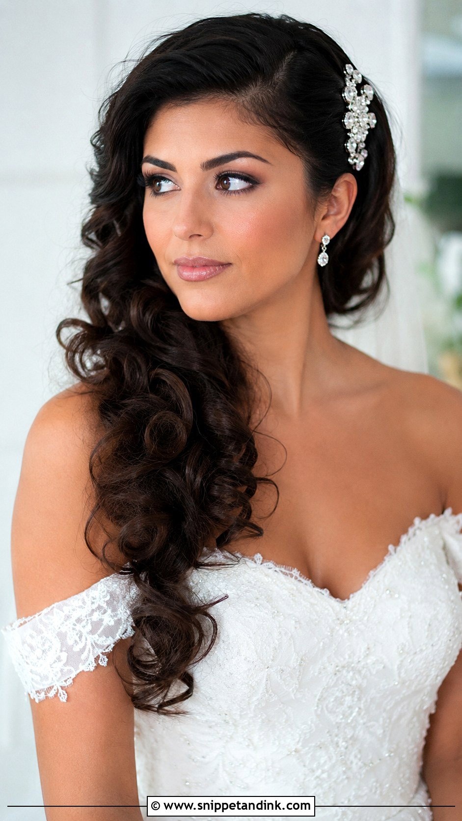 Curly Side Swept Wedding Hairstyle - Snippet and Ink - 25 Curly Bridal Hairstyles