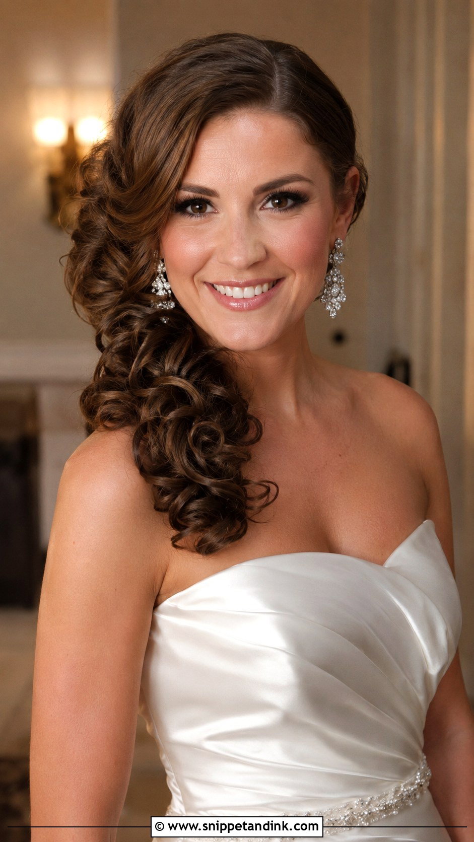 Curly Side Swept Wedding Hairstyle - Snippet and Ink - 25 Curly Hairstyle for Wedding Ideas