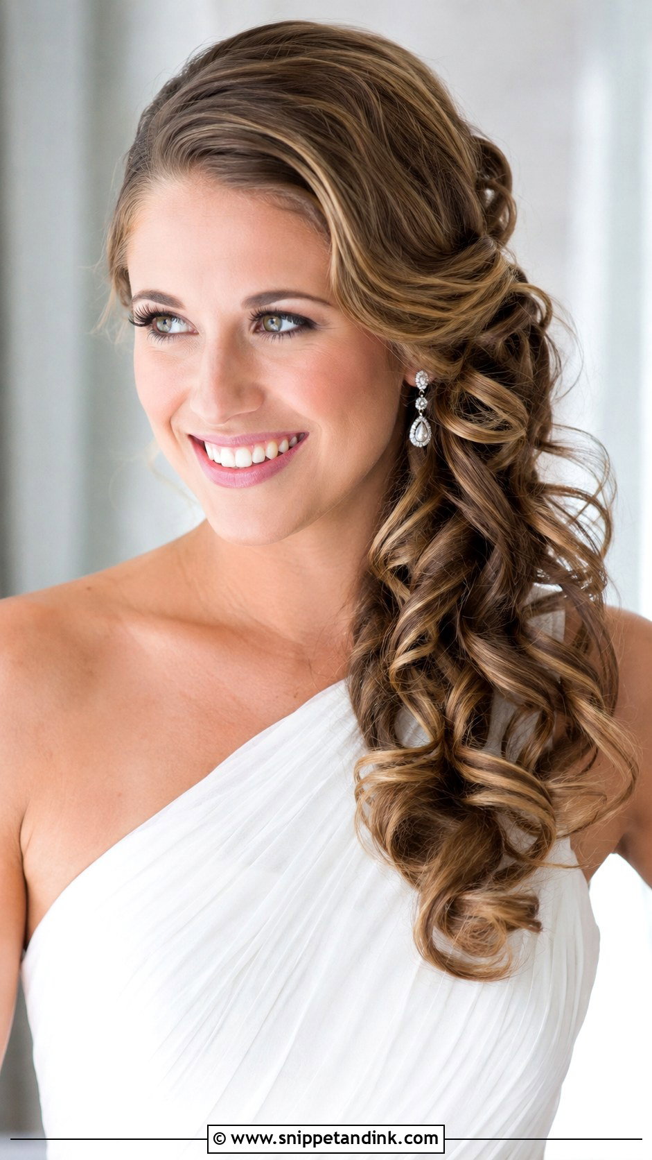 Curly Side Swept Wedding Hairstyle - Snippet and Ink - 25 Long Curly Wedding Hair Ideas