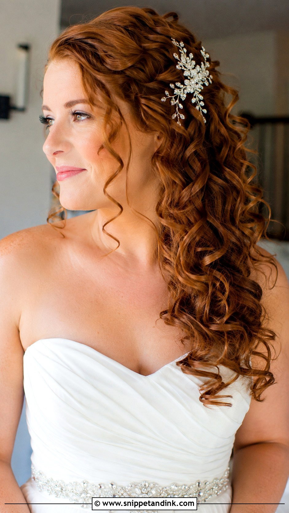 Curly Side Swept Wedding Hairstyle - Snippet and Ink - 20 Bride with Curly Hair Ideas