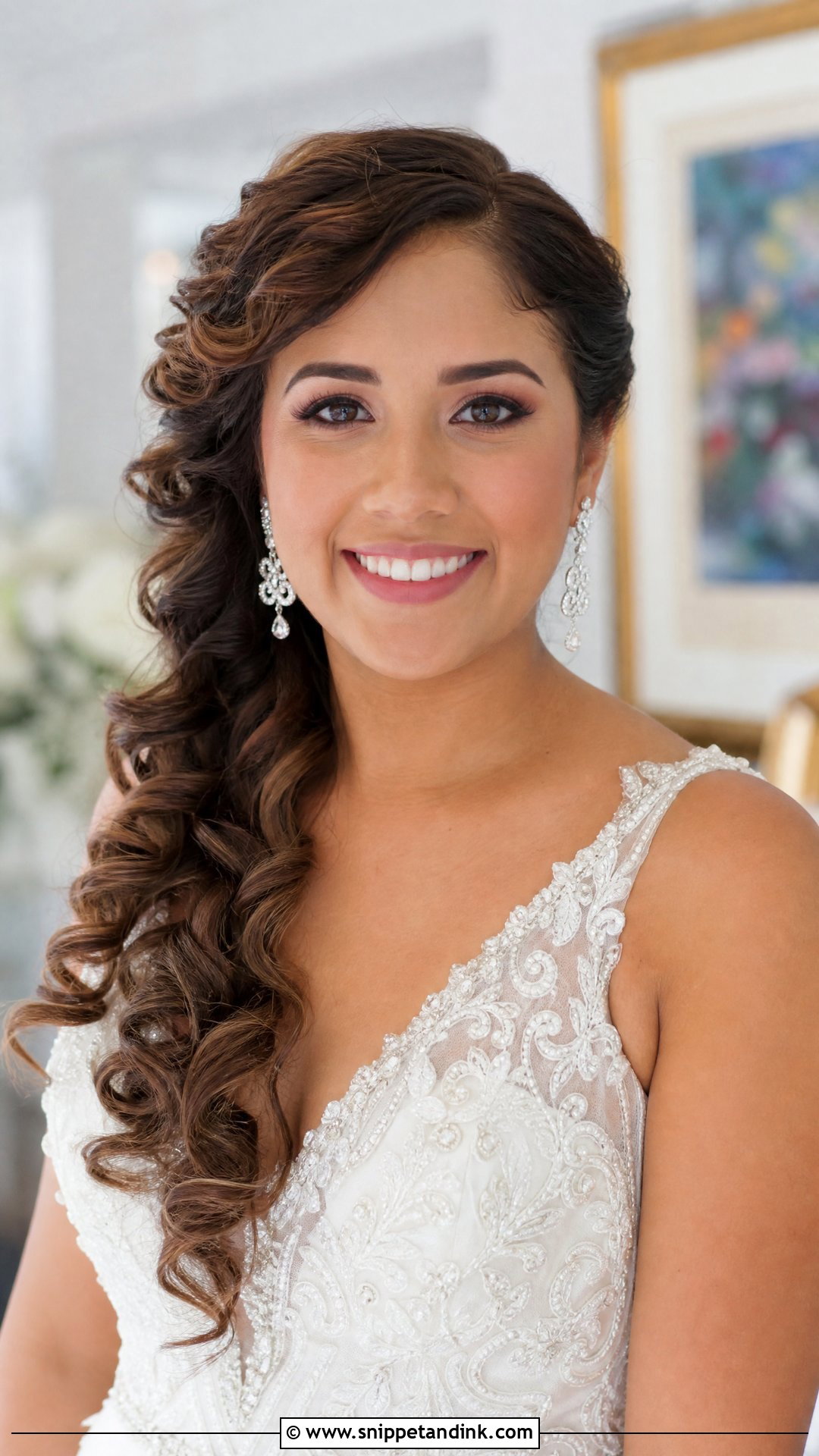 Curly Side Swept Wedding Hairstyle - Snippet and Ink - 20 Curly Hairstyles for Weddings