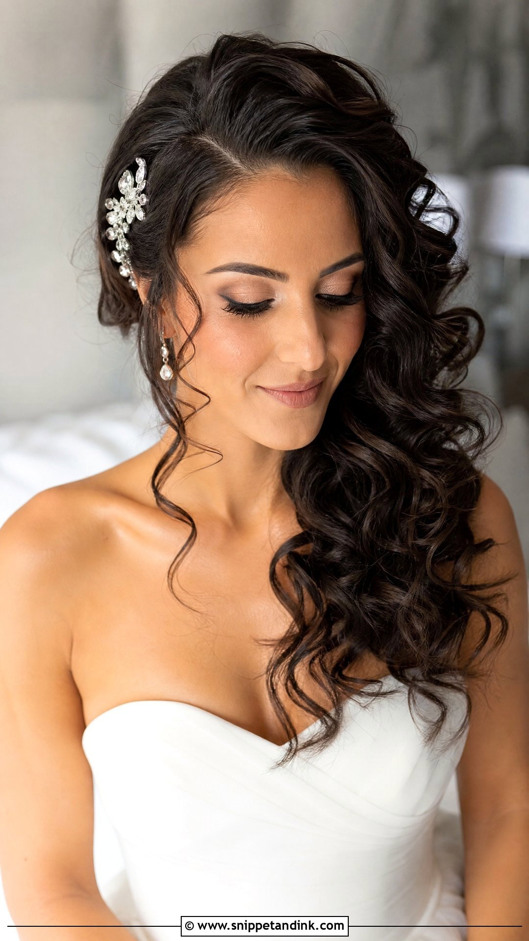 Curly Side Swept Wedding Hairstyle - Snippet and Ink - 15 Curls Wedding Hairstyle