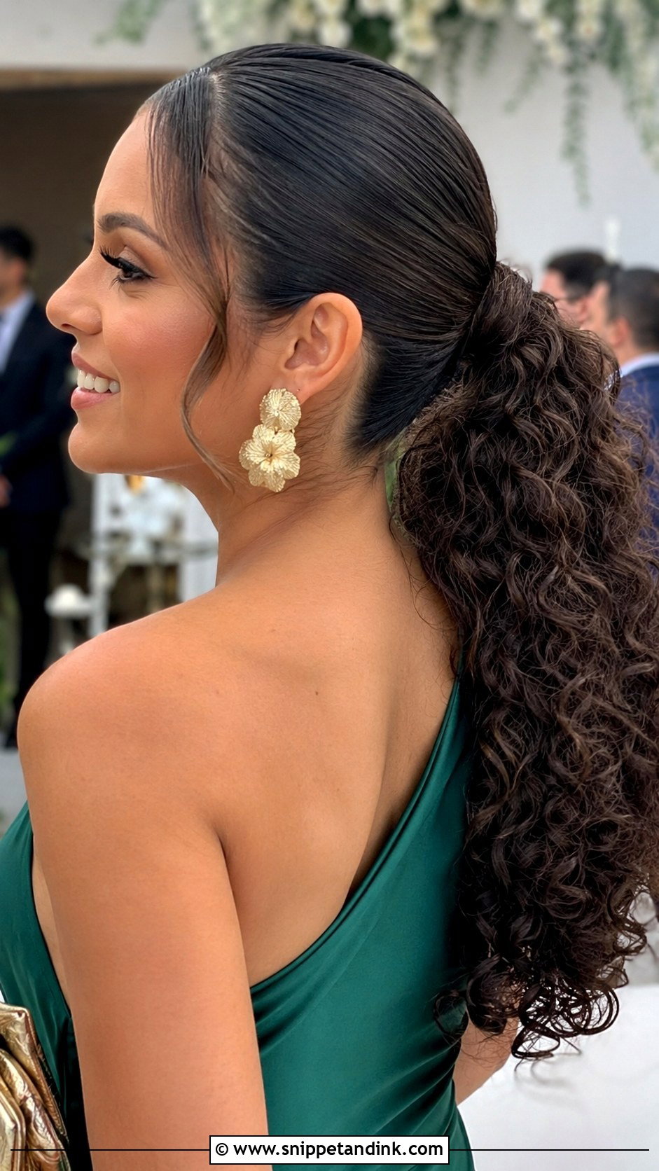 Curly Sleek Ponytail Wedding Guest Hairstyle - Snippet and Ink - 25 Curly Hairstyles Wedding Guest