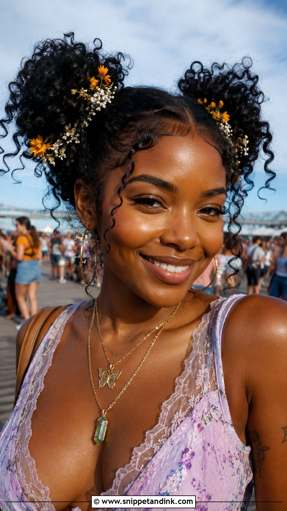 Curly Space Buns for Wedding Guest - Snippet and Ink - 25 Curly Hair Hairstyles for Wedding Guest