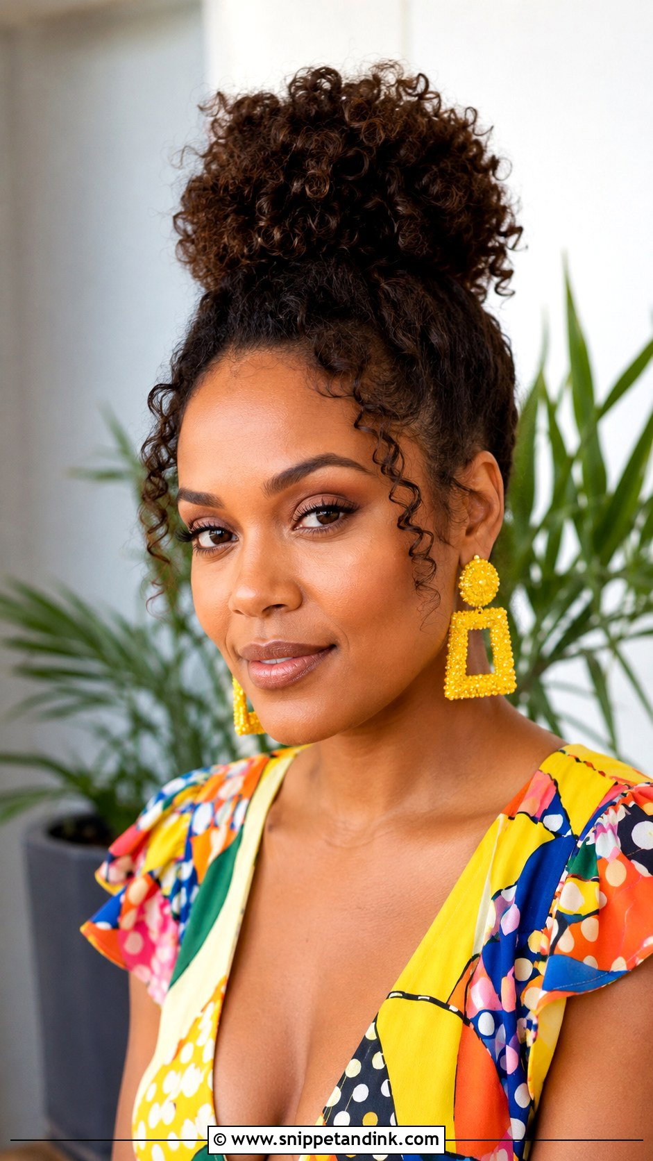 Curly Top Knot - Snippet and Ink - 25 Curly Hairstyles for Wedding Guest