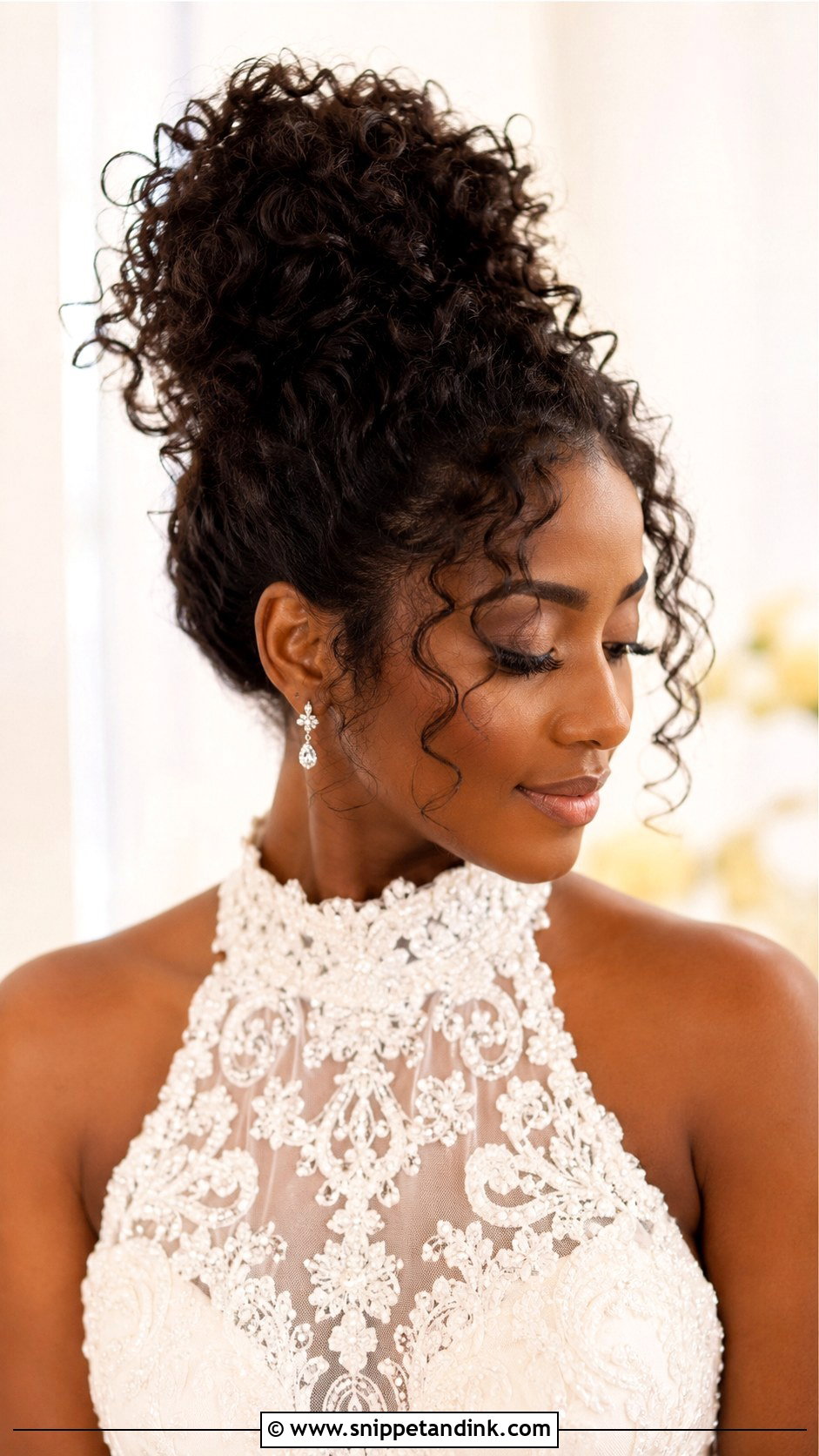 Curly Top Knot Bridal Hairstyle - Snippet and Ink - 25 Long Curly Hairstyles for Wedding